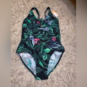 Kona Sol Tropical Green One-Piece Swimsuit size 16 NWT